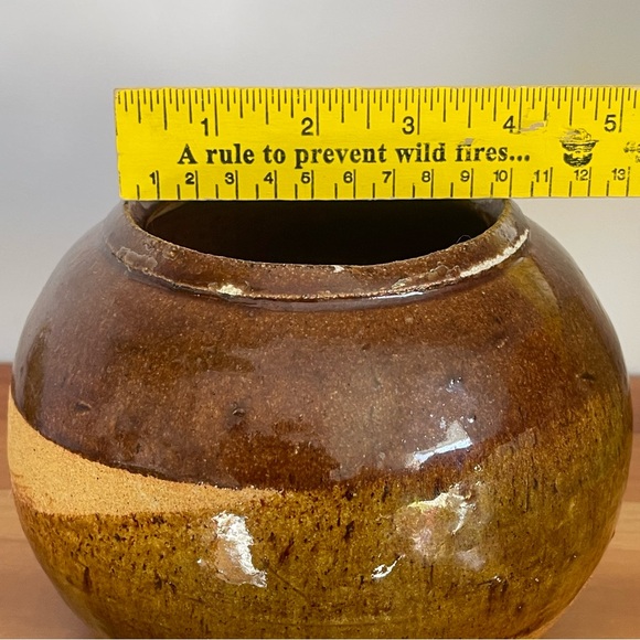 Hand Made Indoor Planter Flower Pot Brown Drip Glaze Studio Pottery MCM - Picture 9 of 12